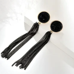 Schmuck, Damenohrringe, lange schwarze Ohrringe mit Quasten