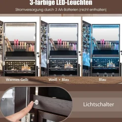 Schmuckschrank mit 3 Spiegeln, Schmuckspiegel verstellbar mit Schublade & Rollen