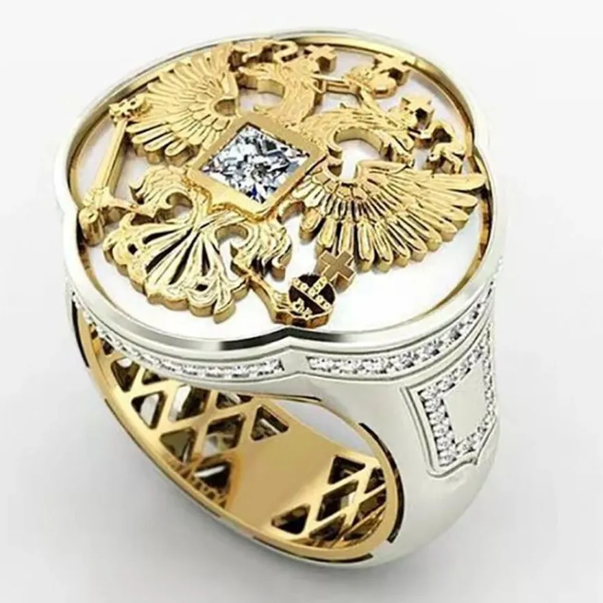Schöner Herren Siegelring mit Doppel Adler Silber/Gold Plated Größe 62 (CM010326)