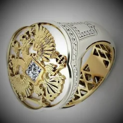 Schöner Herren Siegelring mit Doppel Adler Silber/Gold Plated Größe 62 (CM010326)