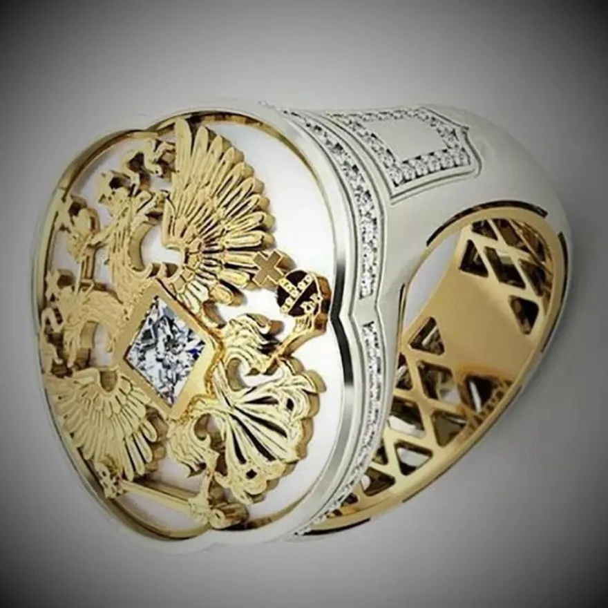Schöner Herren Siegelring mit Doppel Adler Silber/Gold Plated Größe 62 (CM010326)