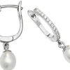 Schöne 925 Sterling Silber Damen - Paar Ohrringe mit Zirkonia, Süßwasser-Zuchtperle