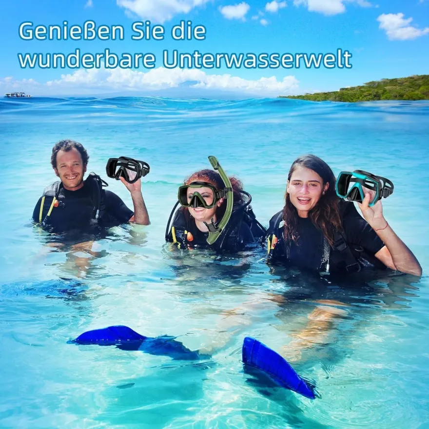 Schnorchelset Erwachsene Panoramablick Anti-Leck Anti-Beschlag Schwarz
