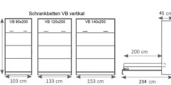 Schrankbett Wandbett Klappbett vertikal VB90/120/140 x 200 mit 2Schränken weiß sonoma