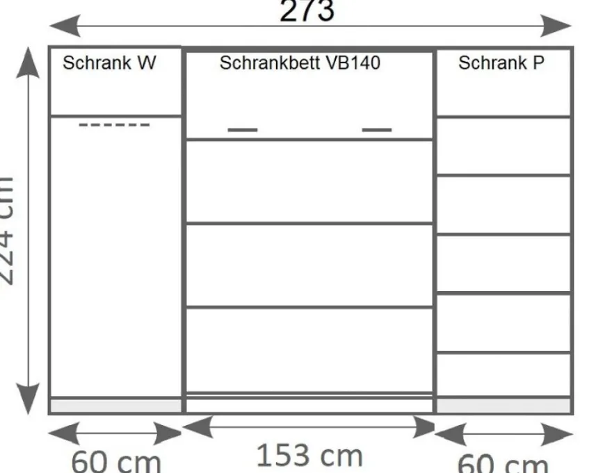 Schrankbett Wandbett Klappbett vertikal VB90/120/140 x 200 mit 2Schränken weiß sonoma