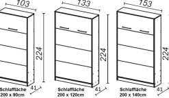 Schrankbett Wandbett Klappbett vertikal VB 90/120/140x200 weiß eiche Farbauswahl