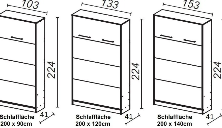 Schrankbett Wandbett Klappbett vertikal VB 90/120/140x200 weiß eiche Farbauswahl