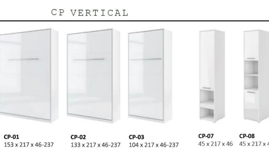 Schrankbett Wandbett Klappbett vertikal CP278 120x200 weiß hochglanz mit 2 Regalen