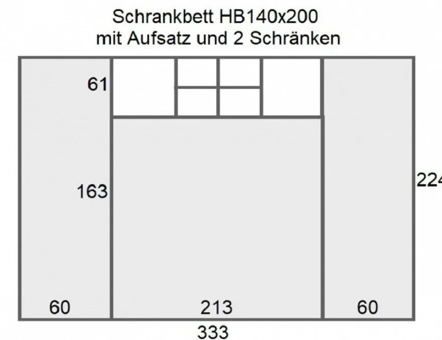 Schrankbett Wandklappbett horizontal HB 90/120/140 x 200 mit Aufsatz & 2 Schränken