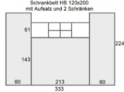 Schrankbett Wandklappbett horizontal HB 90/120/140 x 200 mit Aufsatz & 2 Schränken