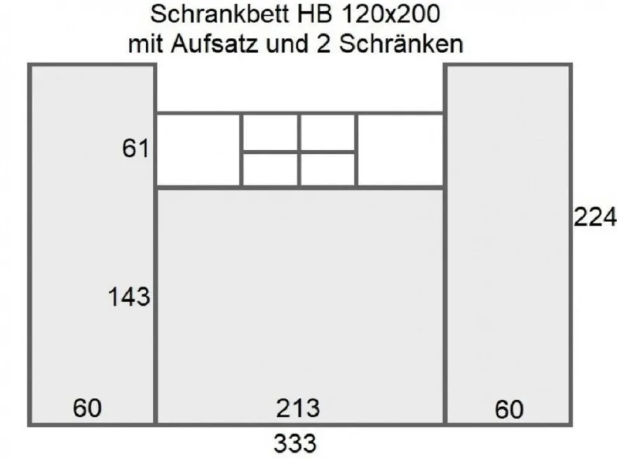 Schrankbett Wandklappbett horizontal HB 90/120/140 x 200 mit Aufsatz & 2 Schränken