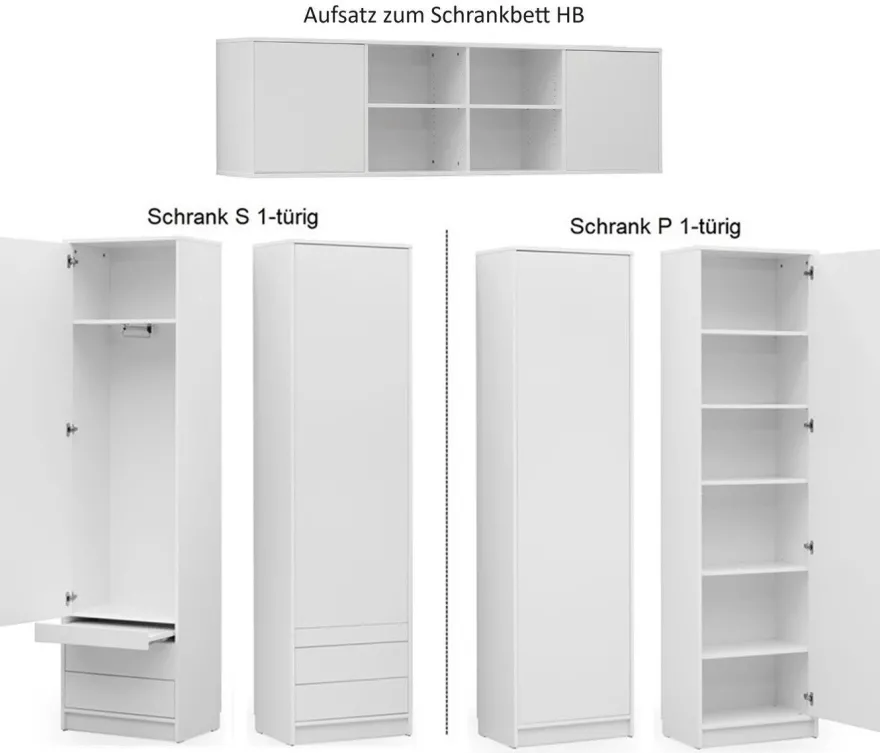 Schrankbett Wandklappbett horizontal HB 90/120/140 x 200 mit Aufsatz & 2 Schränken