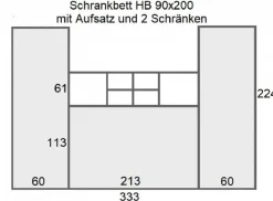 Schrankbett Wandklappbett horizontal HB 90/120/140 x 200 mit Aufsatz & 2 Schränken