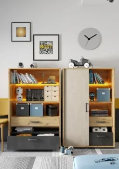Schrank Qubic QB-05 Jugendzimmerschrank Kommode Hochschrank LED