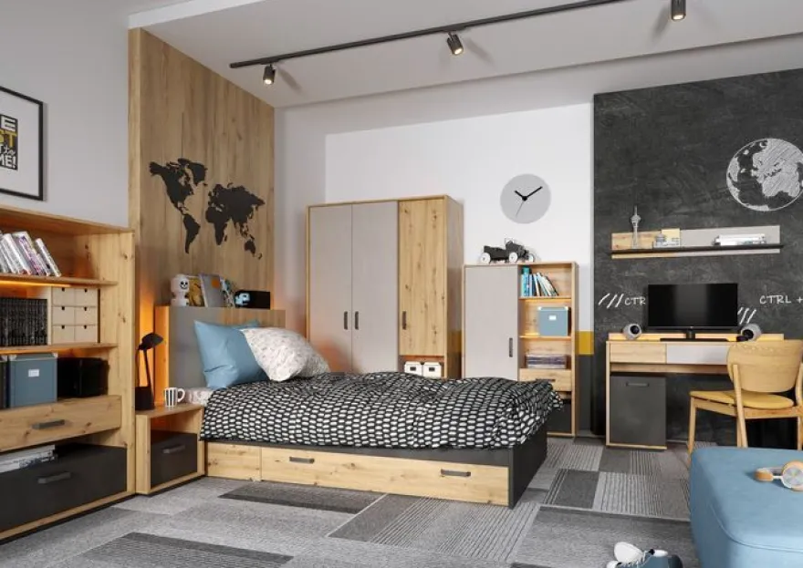Schrank Qubic QB-05 Jugendzimmerschrank Kommode Hochschrank LED