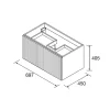 Schrank wandhängend BIBA 700 1 Metallschublade und versteckter Schublade BLUE FOG 697