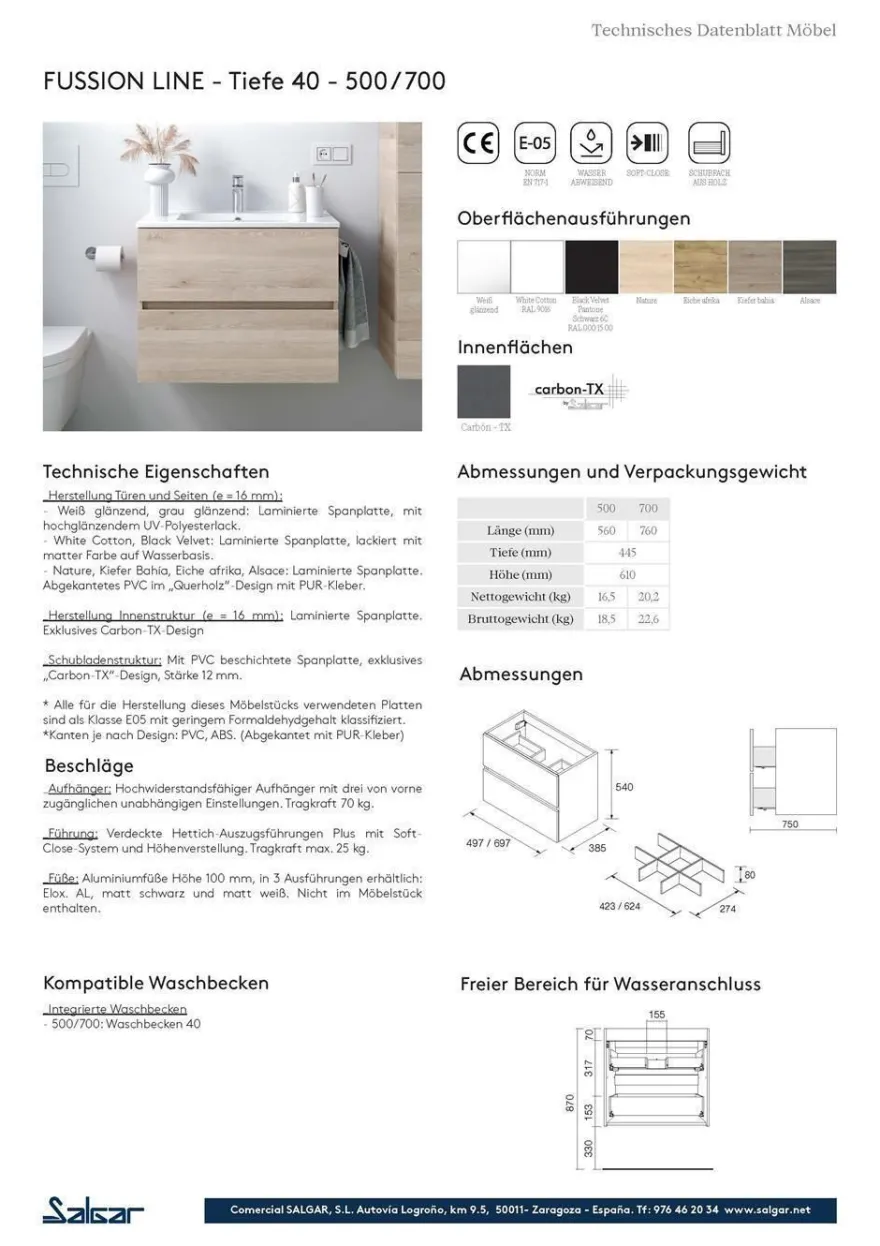 Schrank wandhängend Fussion LINE 700 TIEFE 40 2 Schubladen mit Softeinzug Black Velve