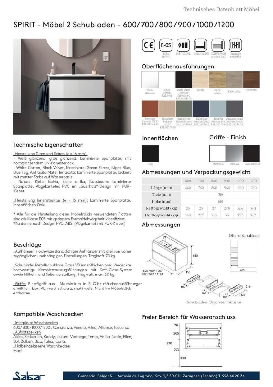 Schrank wandhängend SPIRIT 1200 2 Metallauszug mit Softeinzug WEIß Glänzend 1194 x 54