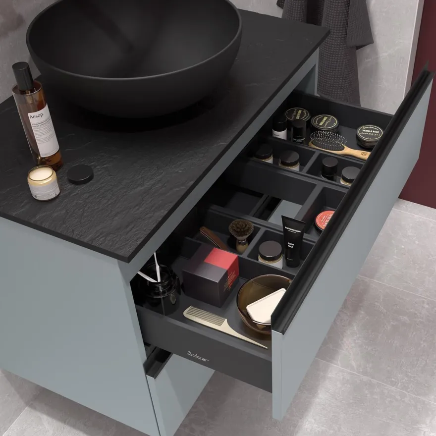 Schrank wandhängend SPIRIT 800 2 Metallauszug mit Softeinzug BLUE FOG 797 x 540 x 450