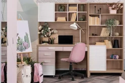 Schreibtisch Angel mit Schubladen in Holzoptik/Pink