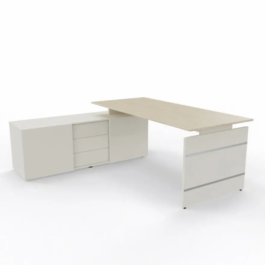 Schreibtisch Neapel mit Wangengestell und Sideboard 195x174x74cm