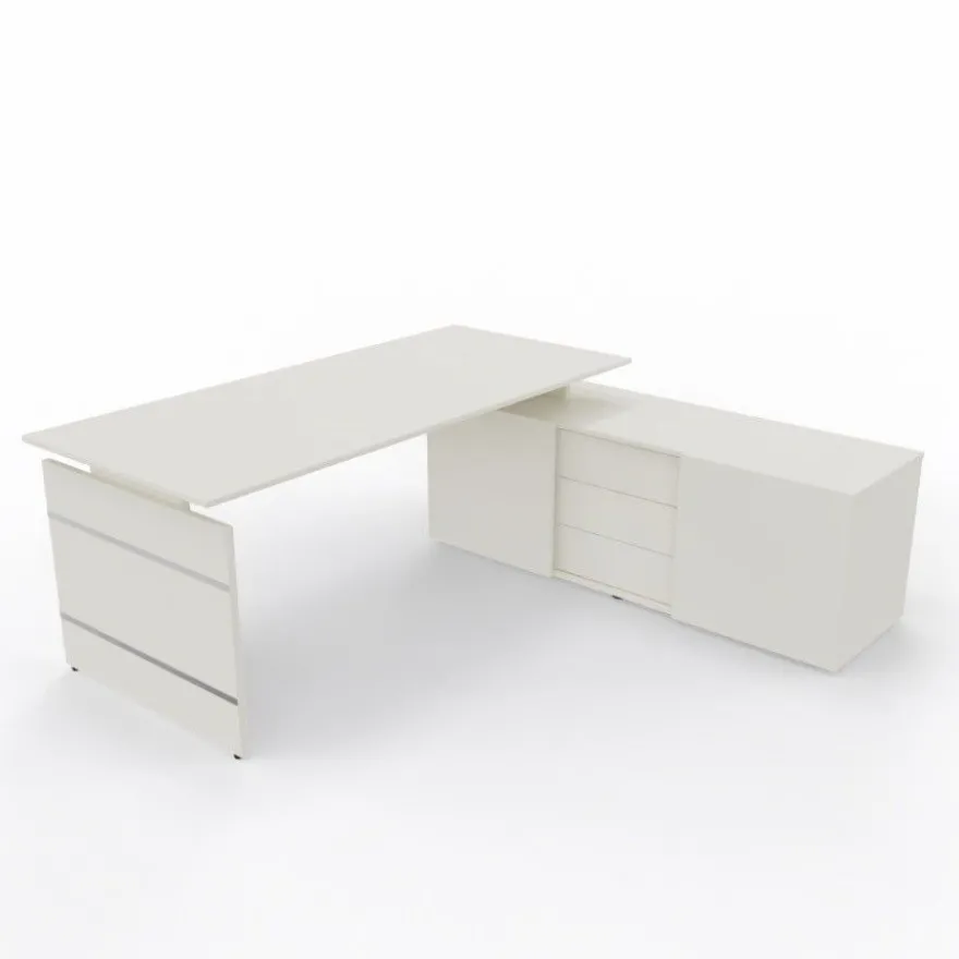 Schreibtisch Neapel mit Wangengestell und Sideboard 195x174x74cm