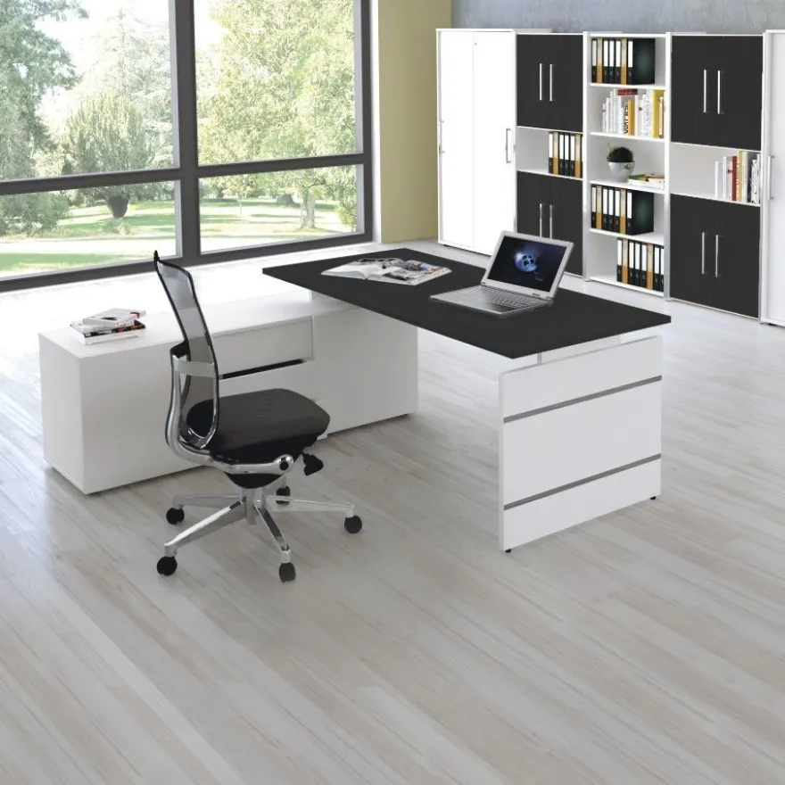 Schreibtisch Neapel mit Wangengestell und Sideboard 195x174x74cm