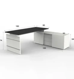 Schreibtisch Neapel mit Wangengestell und Sideboard 195x174x74cm