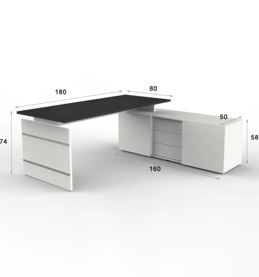 Schreibtisch Neapel mit Wangengestell und Sideboard 195x174x74cm