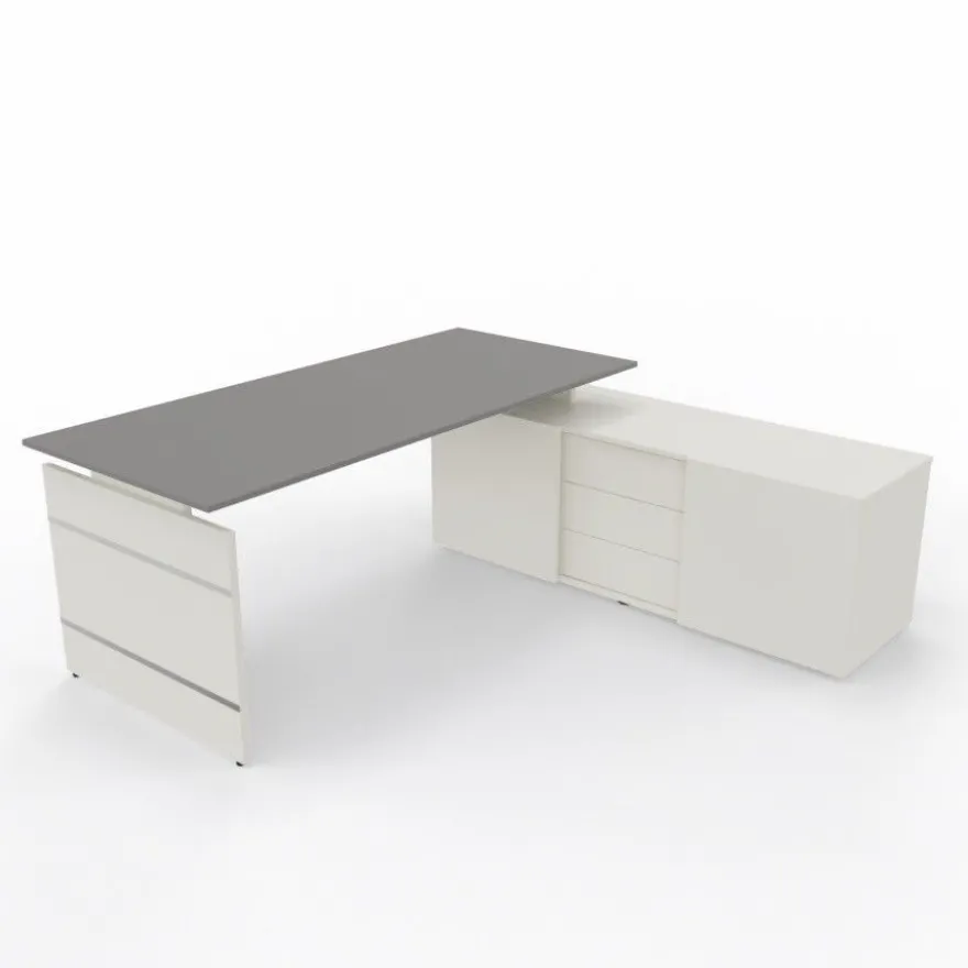 Schreibtisch Neapel mit Wangengestell und Sideboard 195x174x74cm
