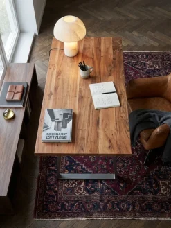 Schreibtisch TARN Akazie Massivholz Baumkante Homeoffice Trapezbeine 120-200 cm