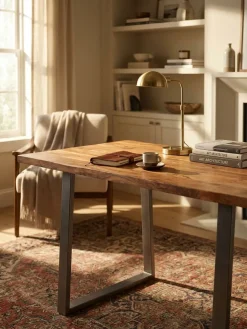 Schreibtisch TARN Akazie Massivholz Baumkante Homeoffice Trapezbeine 120-200 cm