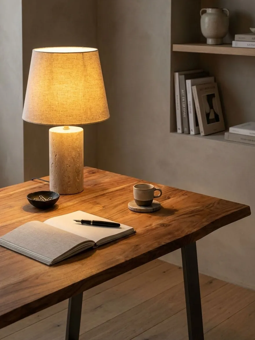 Schreibtisch TARN Akazie Massivholz Baumkante Homeoffice Trapezbeine 120-200 cm