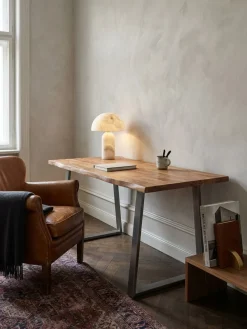 Schreibtisch TARN Akazie Massivholz Baumkante Homeoffice Trapezbeine 120-200 cm