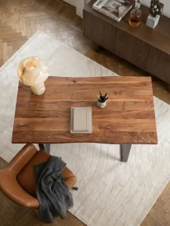 Schreibtisch TARN Akazie Massivholz Baumkante Homeoffice Trapezbeine 120-200 cm