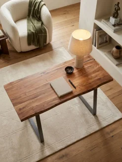 Schreibtisch TARN Akazie Massivholz Baumkante Homeoffice Trapezbeine 120-200 cm