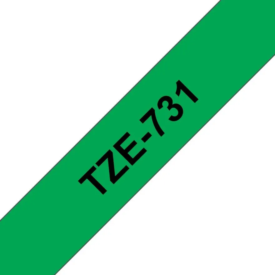 Schriftband TZe-731 (lam.) Schwarz auf Grün BxL 12mm x 8m