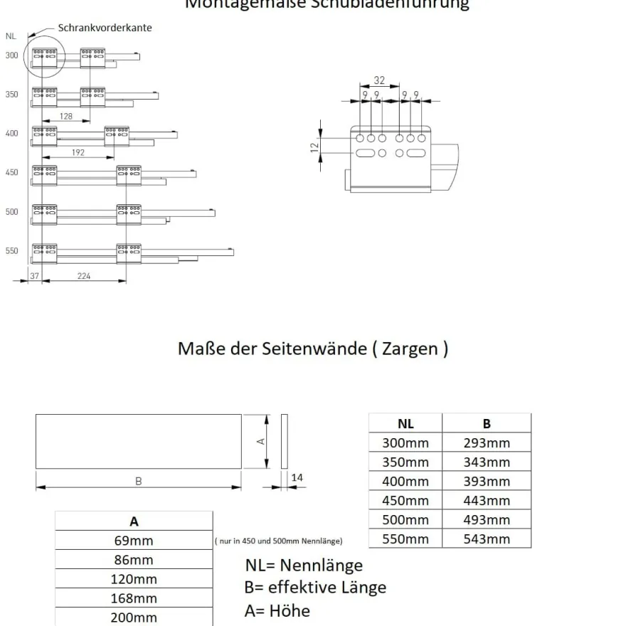 Schubladenauszugs-System Anthrazit Push to Open Unterflurführung Vollauszug