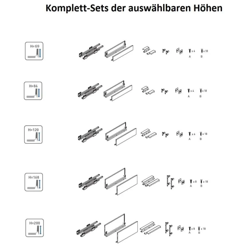 Schubladenauszugs-System Anthrazit Push to Open Unterflurführung Vollauszug