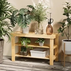 Schuhregal Bambus 3 Ablagen 70x29x45cm Sitzbank Flur Wohnzimmer Bad Diele