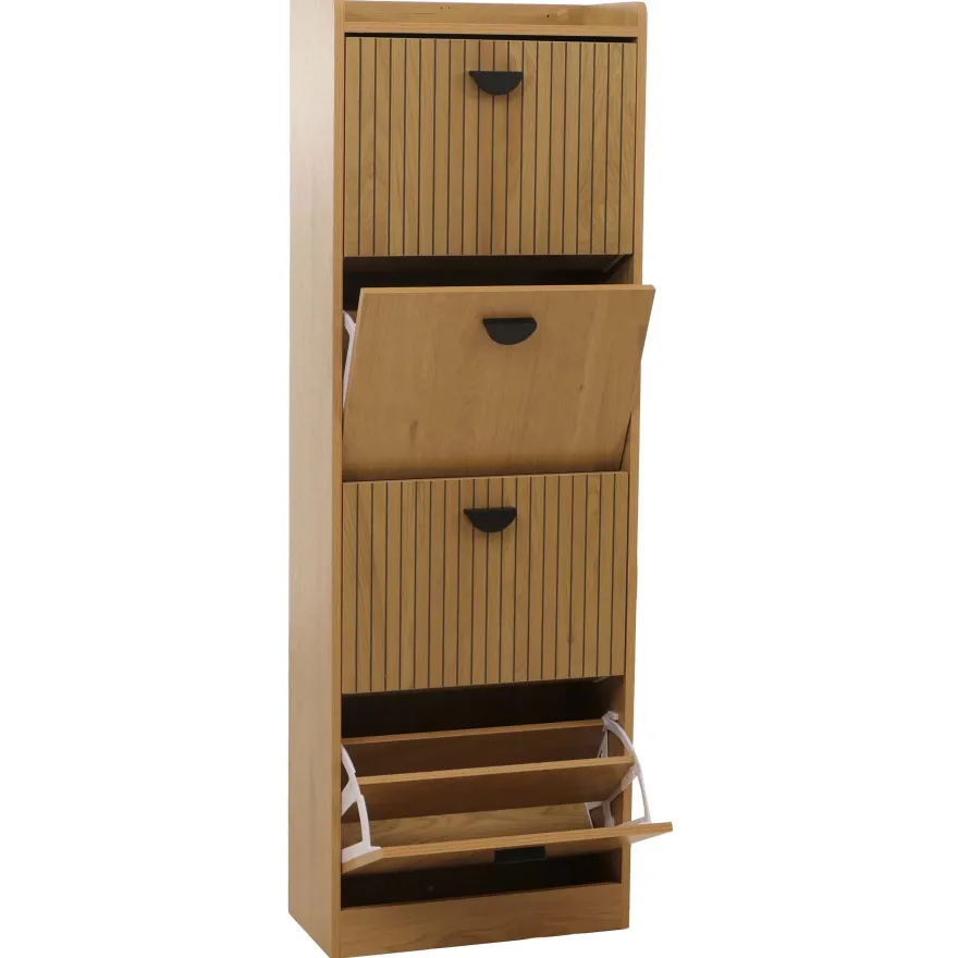 Schuhschrank HWC-O39, Schuhkipper Schuhregal 4 Klappen, MDF Melamin 148x50x24cm