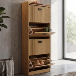 Schuhschrank HWC-O39, Schuhkipper Schuhregal 4 Klappen, MDF Melamin 148x50x24cm