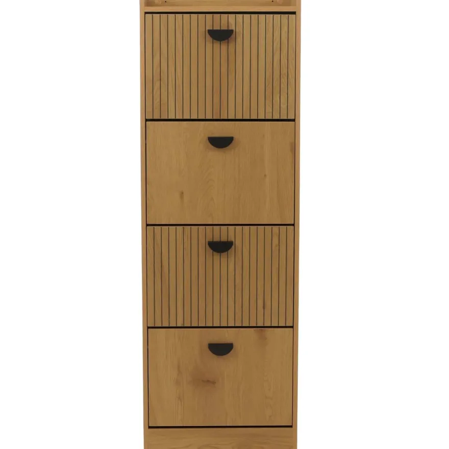Schuhschrank HWC-O39, Schuhkipper Schuhregal 4 Klappen, MDF Melamin 148x50x24cm
