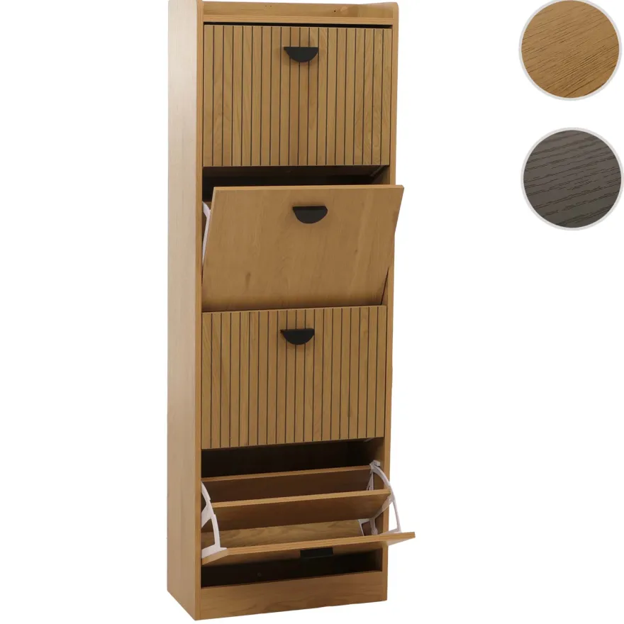 Schuhschrank HWC-O39, Schuhkipper Schuhregal 4 Klappen, MDF Melamin 148x50x24cm