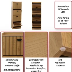 Schuhschrank HWC-O39, Schuhkipper Schuhregal 4 Klappen, MDF Melamin 148x50x24cm