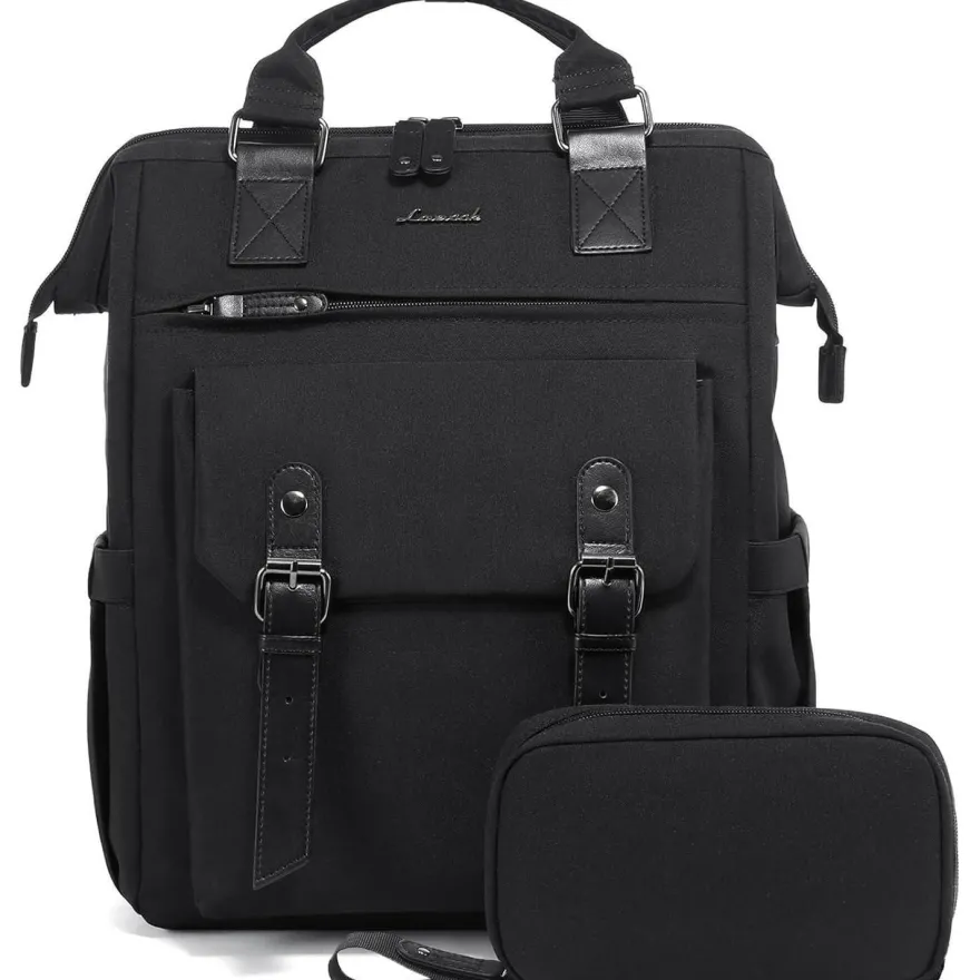 Schulrucksack Damen Mädchen Teenager 15,6 Zoll Laptop Wasserfest Schwarz