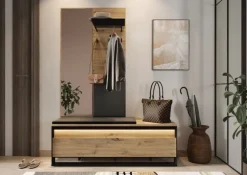 Schuschrank Quant QG-04 Bank 135x49x40 cm Dielenbank mit Staraum Artisan Eiche Loft