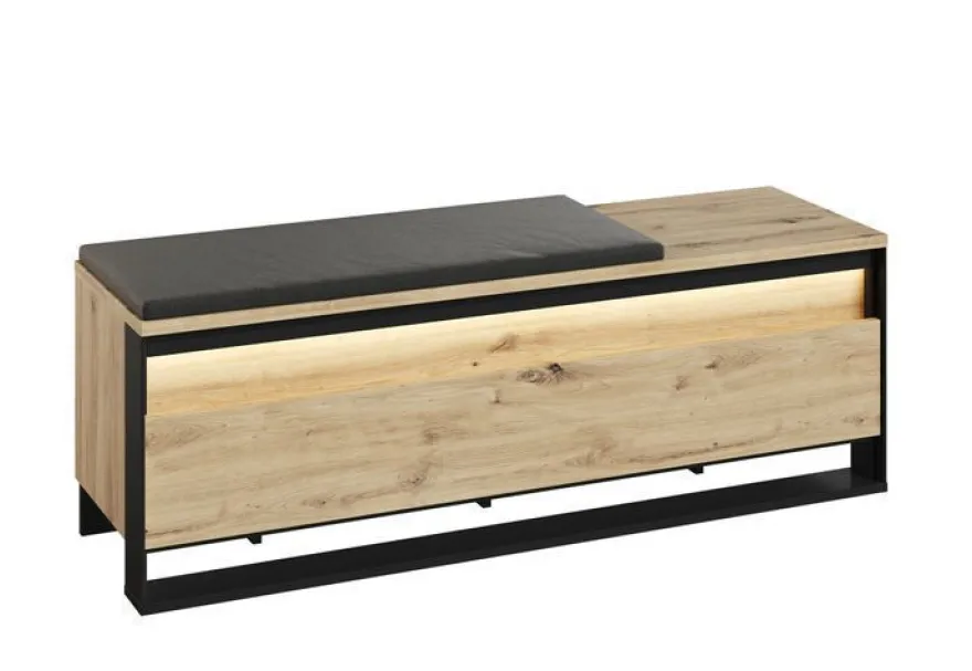 Schuschrank Quant QG-04 Bank 135x49x40 cm Dielenbank mit Staraum Artisan Eiche Loft