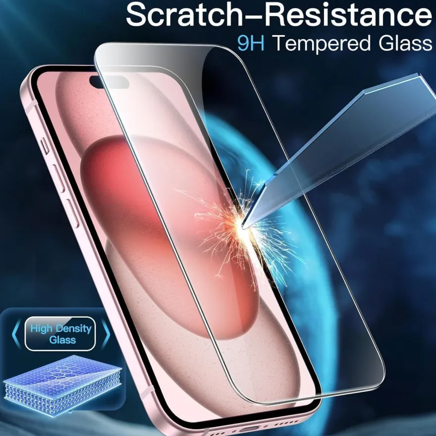 Schutzfolie für iPhone 15 6,1 Zoll Displayschutz 9H Glas Folie HD Klar 3 Stück