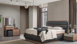Schwarz-Braune Schlafzimmer Möbel Modernes Doppelbett Kosmetiktisch 4tlg